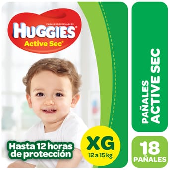 Pañales Huggies Active Sec Mega XGg 2 Packs de 18un c/u