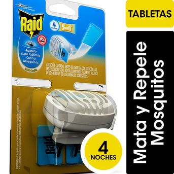 Aparato + Tabletas Mata Repele Mosquito Raid 4 Noches