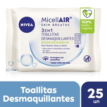 Toallitas desmaquillantes 3 en 1 NIVEA MicellAir 25 ud