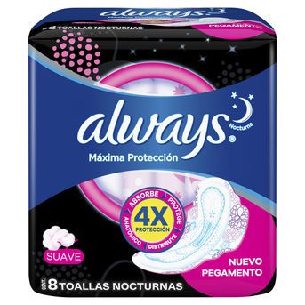 Toallitas Femeninas Always Nocturna Suave Máxima Protección 8u