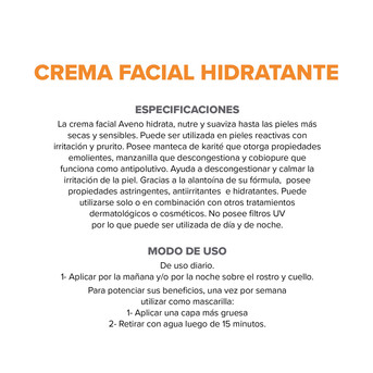 Crema Aveno Hidratante Facial Piel Sensible Seca 50g