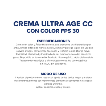 Crema Dermaglós Ultra Age CC Cream con color FPS30 x50g
