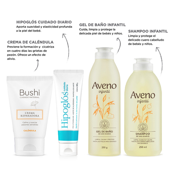 Kit Crema Hipoglós + Limpieza Aveno Bebés + Crema Bushi