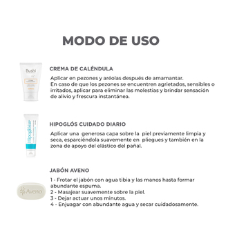 Kit crema Hipoglós + Jabón Aveno + Pezoneras Bushi