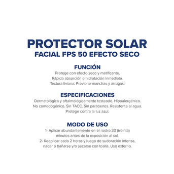 Protector Solar Facial Dermaglós FPS50 Efecto seco 50g