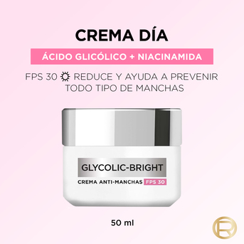 Crema de Dia Loreal Paris Glycolic Bright Day FPS30+ 50g