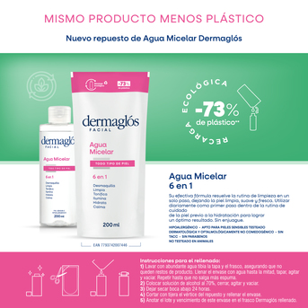 Dermaglós Facial Agua Micelar Refill 200 ml