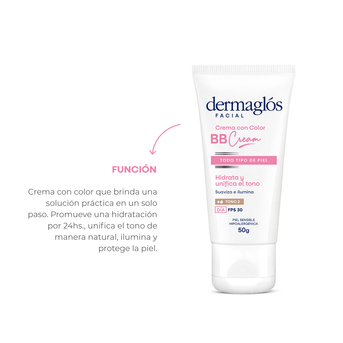 Crema con color BB Cream tono medio con FPS30 Dermaglós