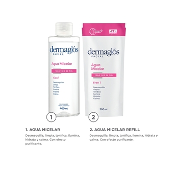 Kit dermaglós agua micelar 400ml + refill 200ml