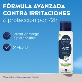 Desodorante antitranspirante NIVEA MEN Derma Control Sensitive en Aerosol x 150 ml