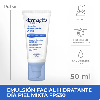  Emulsión  Facial Dermaglós Hidratación Diaria Piel Equilibrada a Mixta FPS30 50 ml