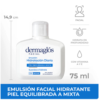 Emulsión Facial Dermaglós Hidratación Diaria Piel Equilibrada a Mixta 75 ml