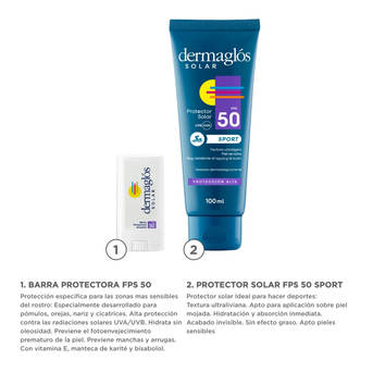 Kit Dermaglós Protector Solar Sport FPS 50 + Barra