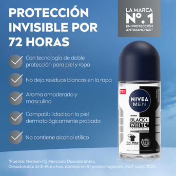 Desodorante NIVEA MEN Invisible B&W Roll On x 50 ml