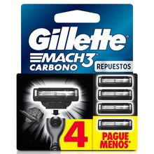 Cartuchos Para Afeitar Gillette Mach3 Carbono x 4 unidades