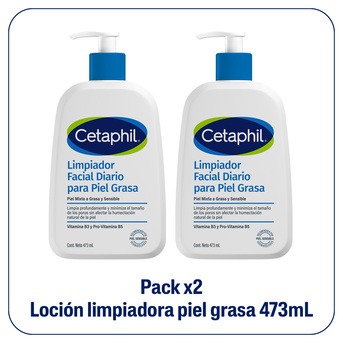 Pack x2 Cetaphil Limpiador Facial Diario Piel Gasa x 473 ml