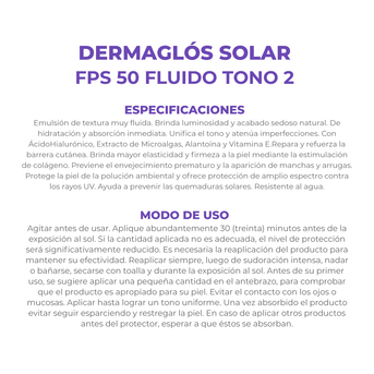 Protector Solar Facial  Dermaglós FPS 50 Fluido Tono 2 50 gr