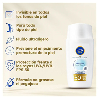 Protector solar facial Nivea Sun Invisible Daily Fluid FPS50